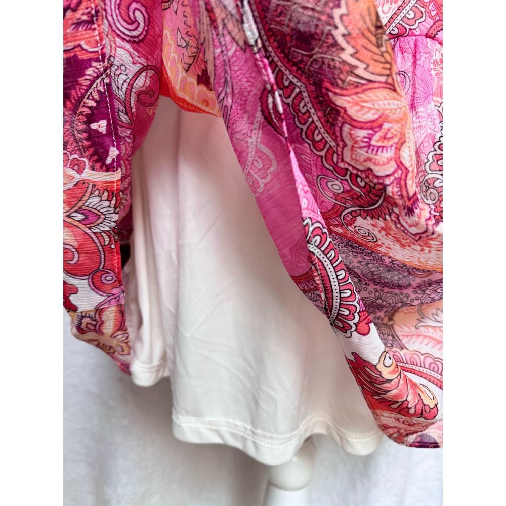 London Times Pink Paisley Button Up 3/4 Sleeve Above Knee Aline Dress - Picture 10 of 11